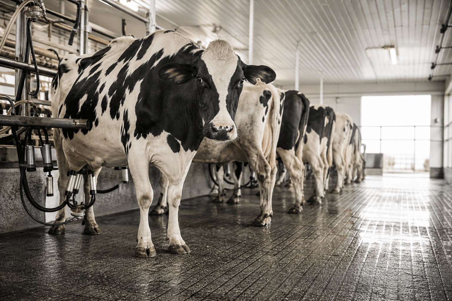 Dairy farm bulk tank and grooved barn floor representing milk revenue protected by lameness prevention grooving
